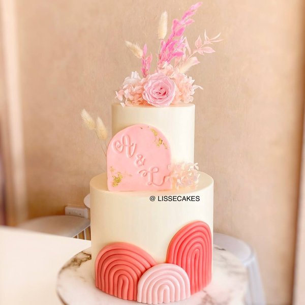 Initials & Florals Wedding Cake (Pink)