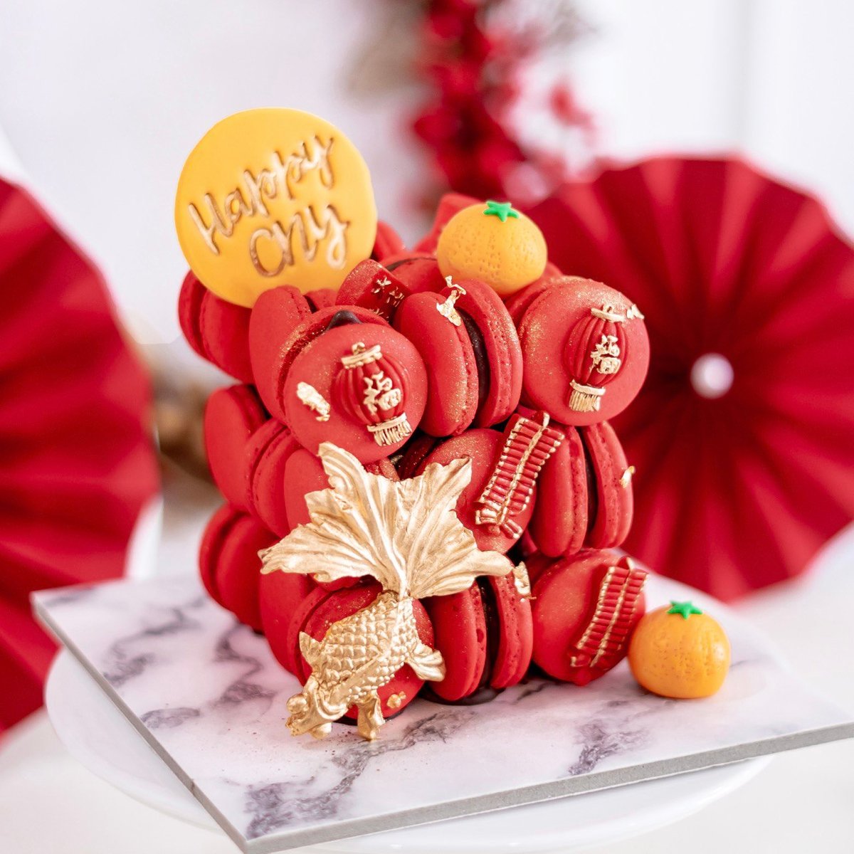 Chinese New Year Macaron Cube Cake