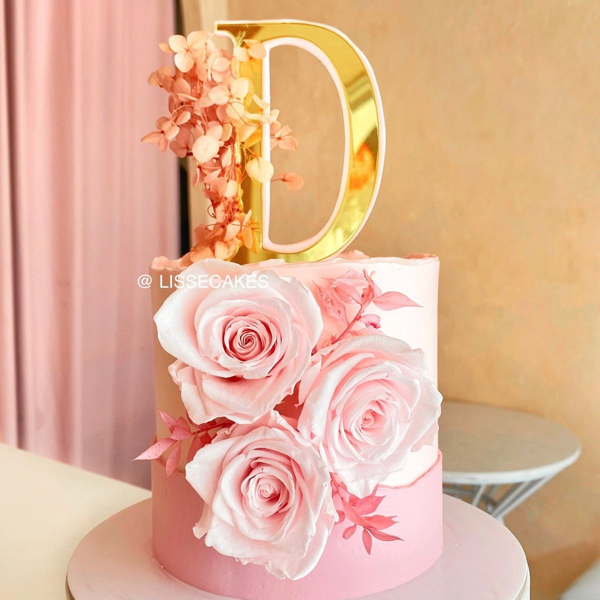 Rose Floral Initial Cake in Pink