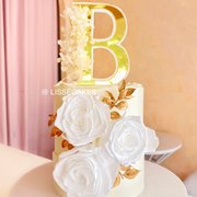 Rose Floral Initial Cake in White