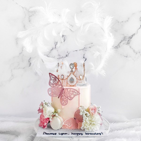 Blush B Butterfly Floral Crown Cake